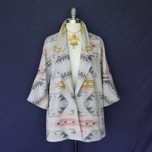 PENDLETON jacket coat Navajo Aztec wool blanket cloak White Sands Southwest M - Picture 5 of 11